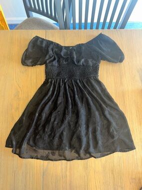 Lily Rose Black Off-Shoulder Smocked Waist Mini Dress